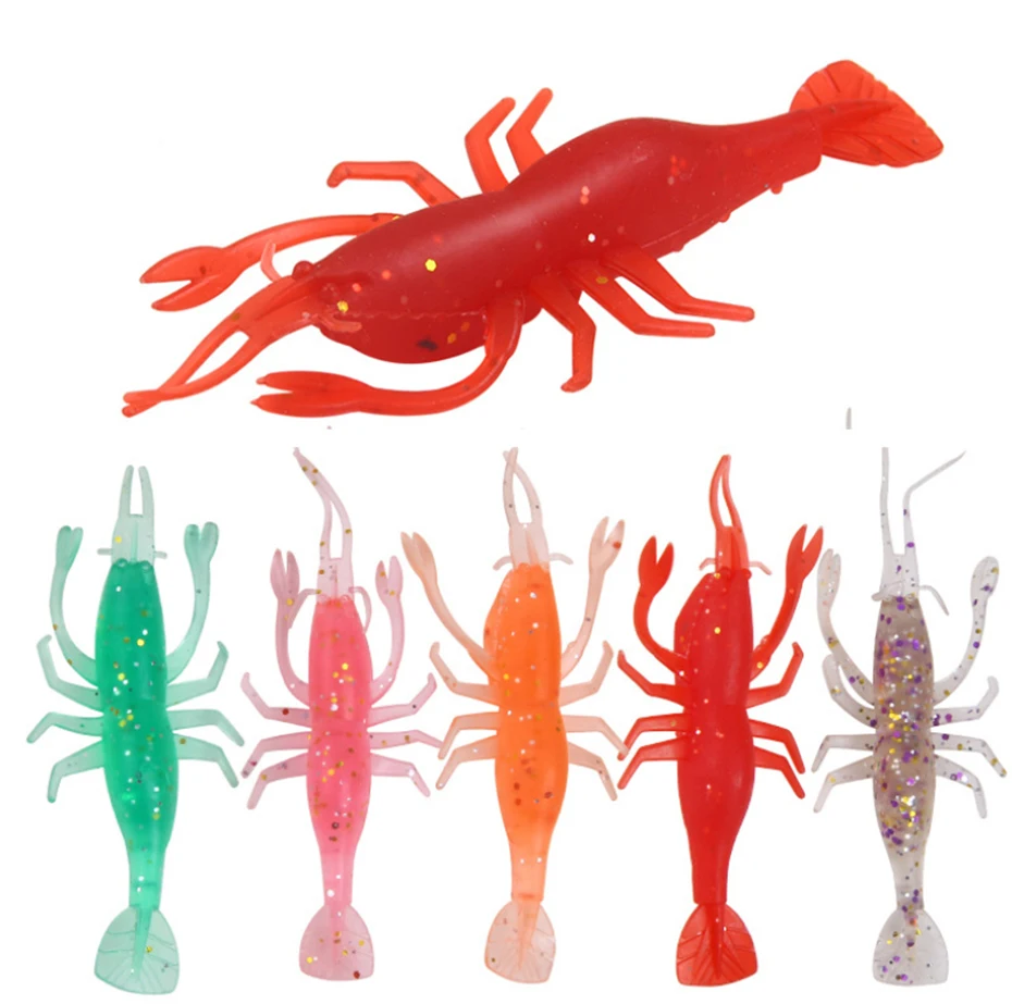 YINGTOUMAN 2PCS/LOT 3.3 g/7 cm Soft Bait Shrimp 5 Colors Plastic Fishing Lure for Lake River Reservoir Stream Artificial | Спорт и
