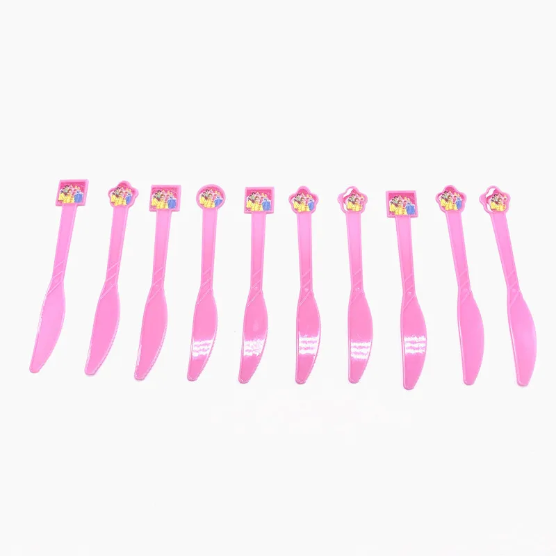 Knifes-10pcs Дисней Принцесса Тема Мультфильм партия набор воздушные шары посуда тарелка салфетки баннер день рождения коробка конфет детский душ вечерние украшения - Цвет: Knifes-10pcs
