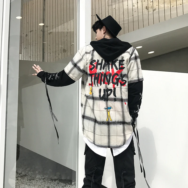 Be.YuMiao Plaid Dress Shirts Mens Hip Hop plaid shirt in man clothing Long Sleeve Male Casual Cotton Extended Streetwear | Мужская