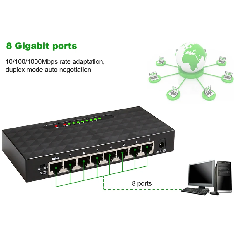 Gigabit Nerwork 8 Port Switch 10/100/1000Mbps Gigabit Ethernet Network Switch Lan Hub High Performance Ethernet Smart Switcher 10 100 1000mbps pcie x1 dual port gigabit ethernet network card rtl8111e chipset