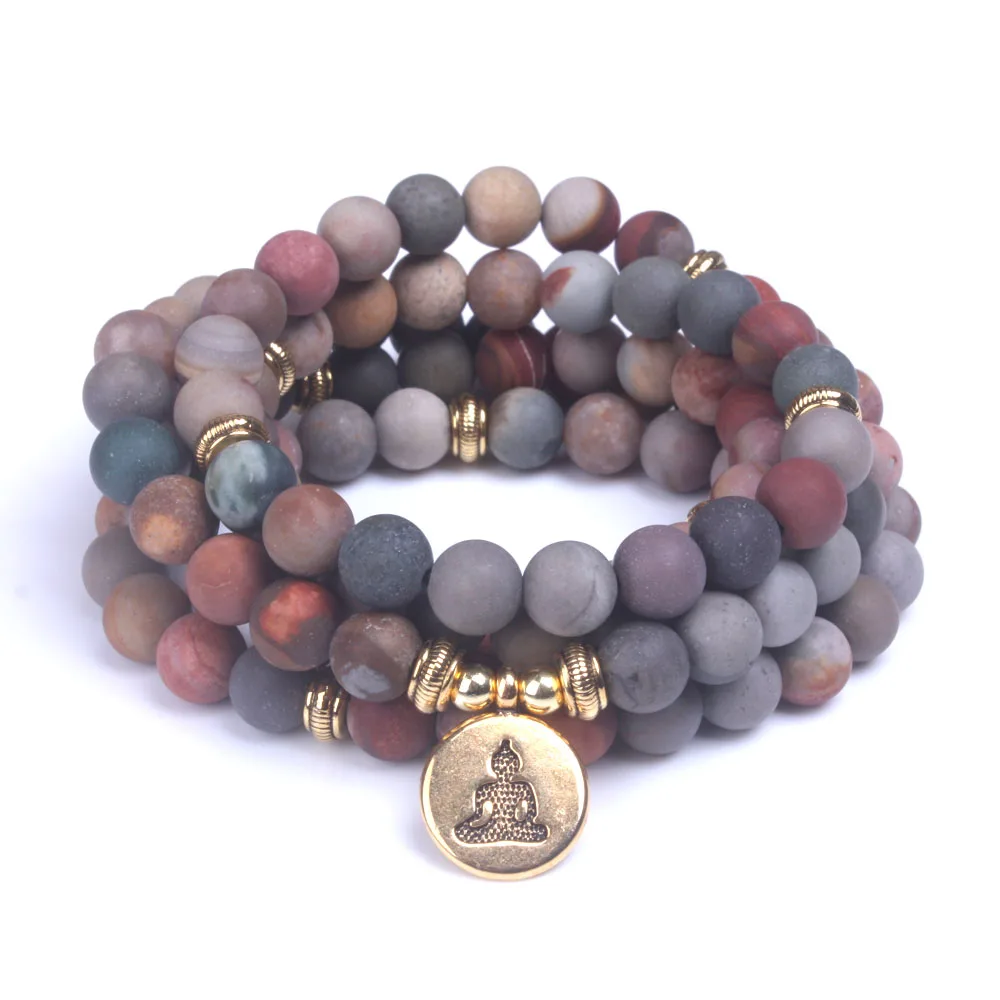 Модные женские браслеты матовый камень океана 108 бусин Strand браслет Yoga Jewelry Lotus OM
