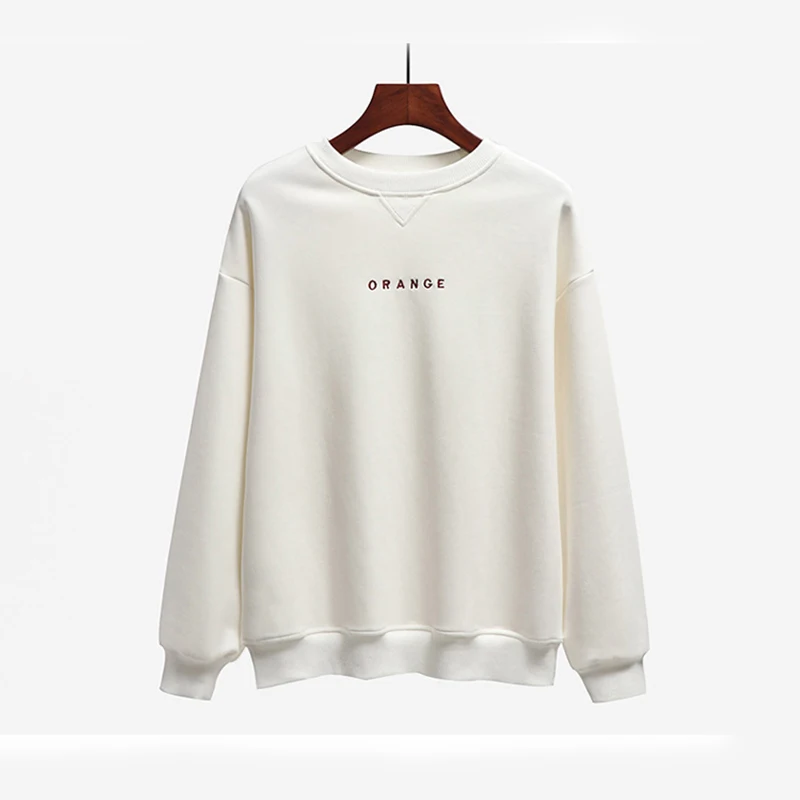 Ordifree Autumn Winter Women Hoodies and Sweatshirt Warm Fleece Letter Print Casual Sweatshirt Pullover - Цвет: White