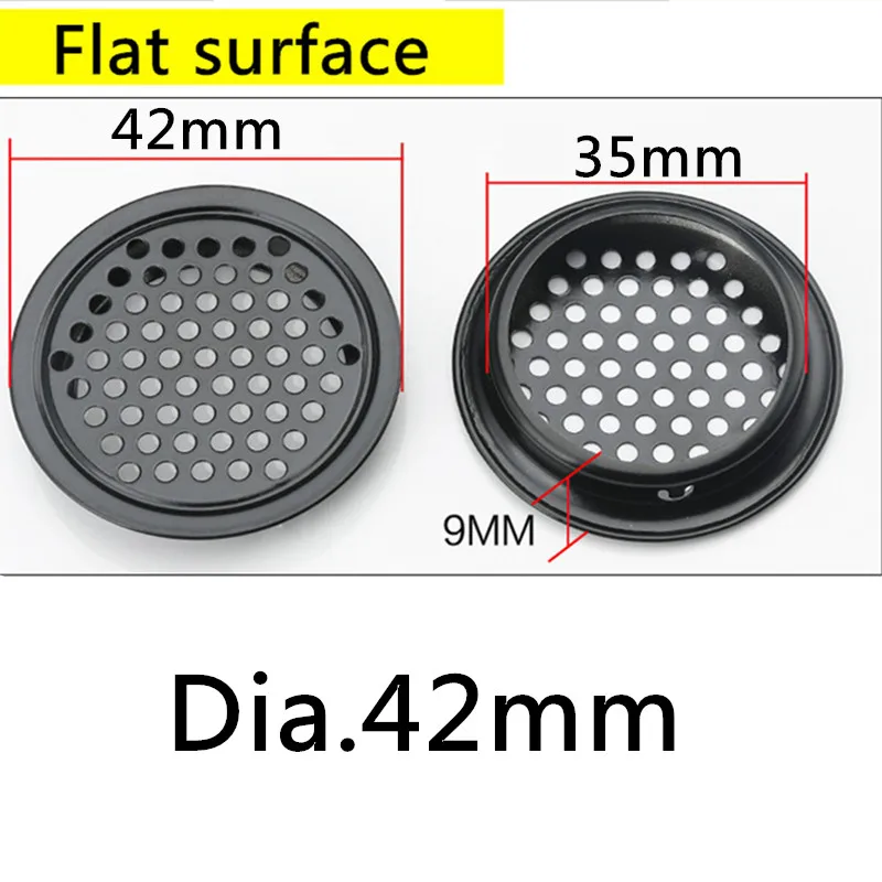 Flat Dia.42mm 4 шт. dia.30 мм/35 мм/40 мм/42 мм/65 мм черный шкаф вентиляционное отверстие решетка решетчатое отверстие из нержавеющей стали плоская поверхность выпуклая поверхность - Цвет: Flat Dia.42mm
