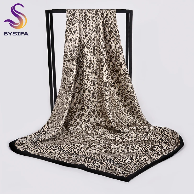 [BYSIFA] женские шарфы хиджабы Осень-зима матовый атласный квадратный шелковый шарф