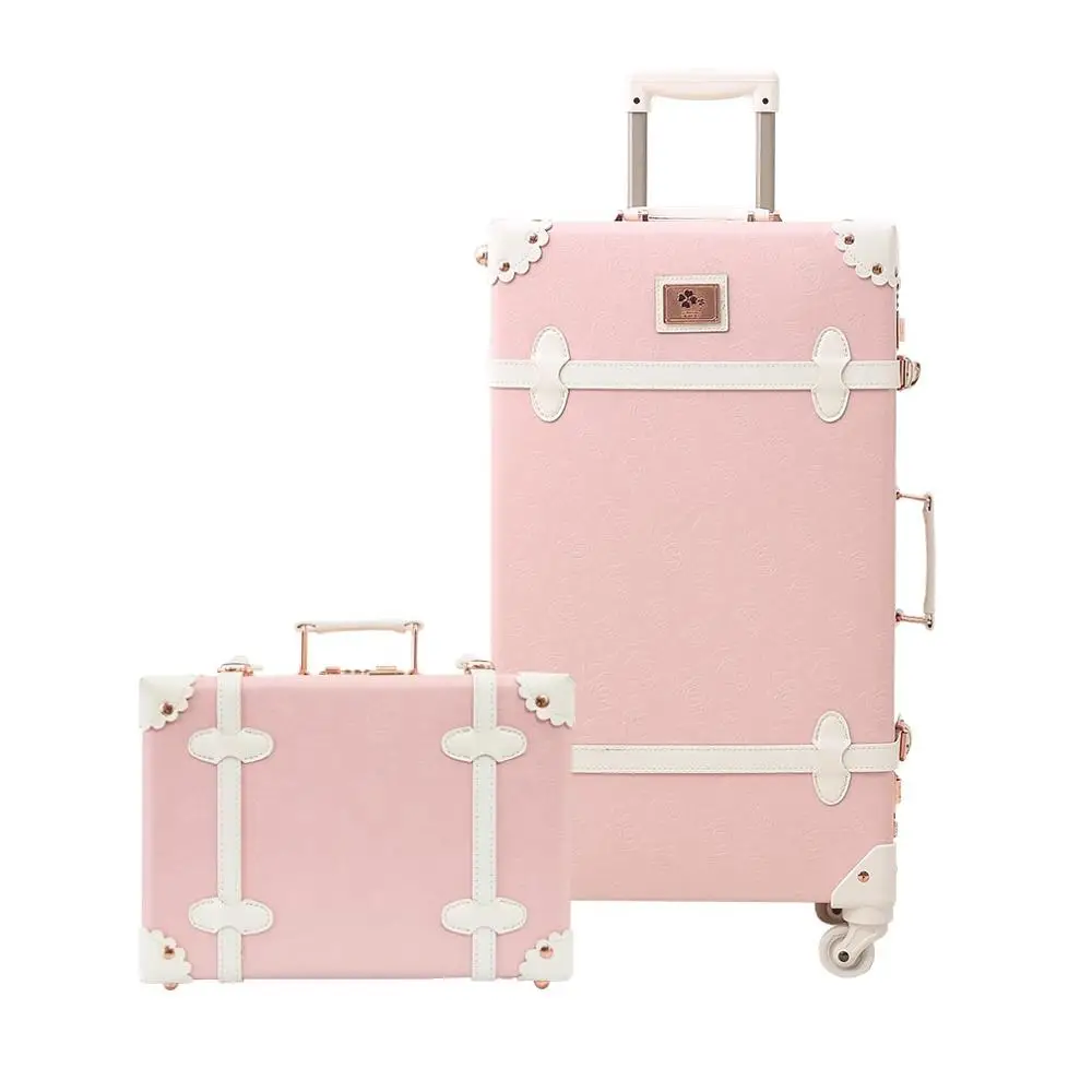 Princess pink set tw Путешествия винтажные багажные наборы милые тележки чемоданы набор легкий багажник Ретро стиль для женщин Элегантный Дети - Цвет: Princess pink set tw