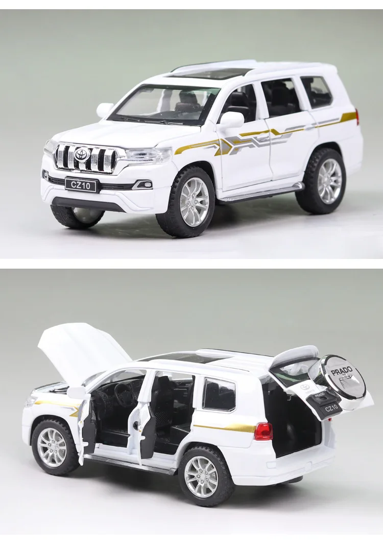 New Model 1/32 PRADO Simulated Off-road Vehicle Model 6 Open Doors, Sound and Light Echo Function Toy Car kids Collection