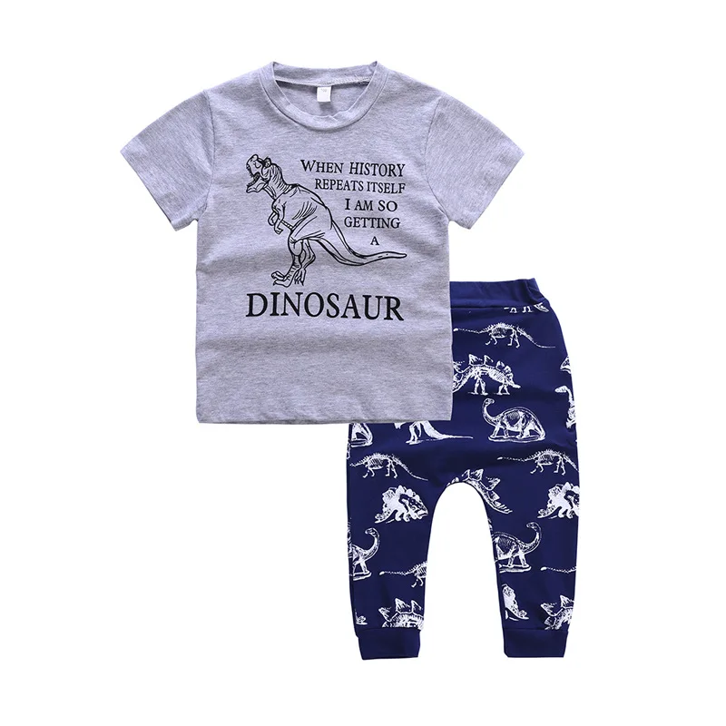 Boys Clothes Children Boy Clothing Set Summer Kids Toddler Outfits Dinosaur T-shirt+ Pants 1 2 3 4 5 6 7Years