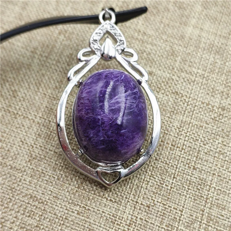 Подвеска из серебра 925 пробы с натуральным фиолетовым кристаллом Charoite подарок