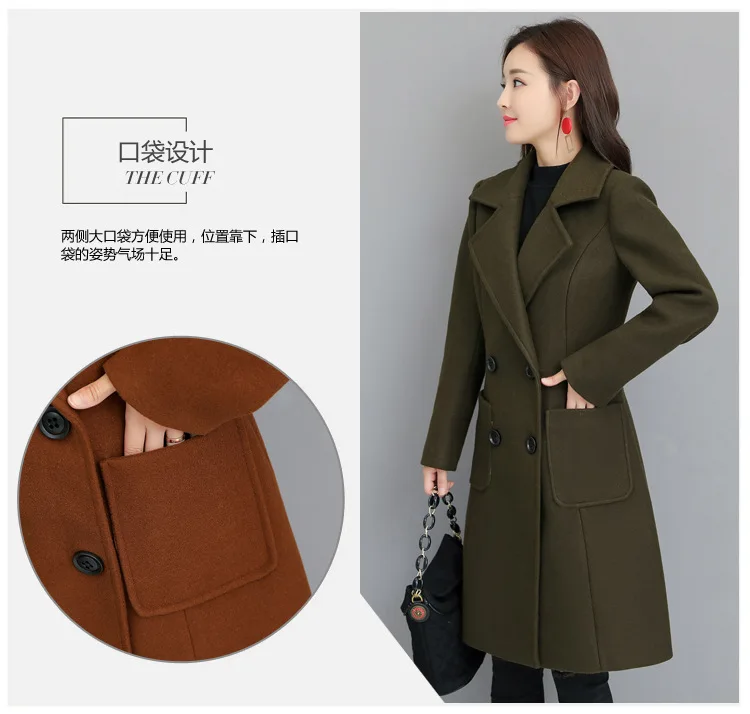 Женские шерстяные пальто Зимние теплые Slim Fit Модные Повседневные офисные женские смешанные Женское пальто куртки хаки плюс размер Новые