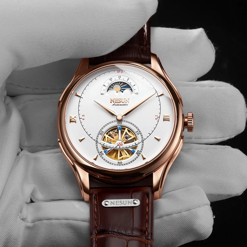 Автоматические Мужские часы люксовый бренд Moon Phase Водонепроницаемые турбийон кожаный ремешок часы jam Tangan Pria Orologio