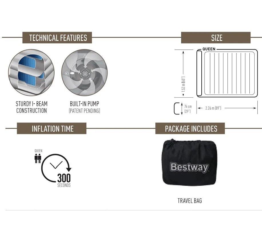 67483 Bestway двойная Флокированная надувная кровать со встроенным электрическим насосом Флокированный домашний надувной матрас с удобной спинкой