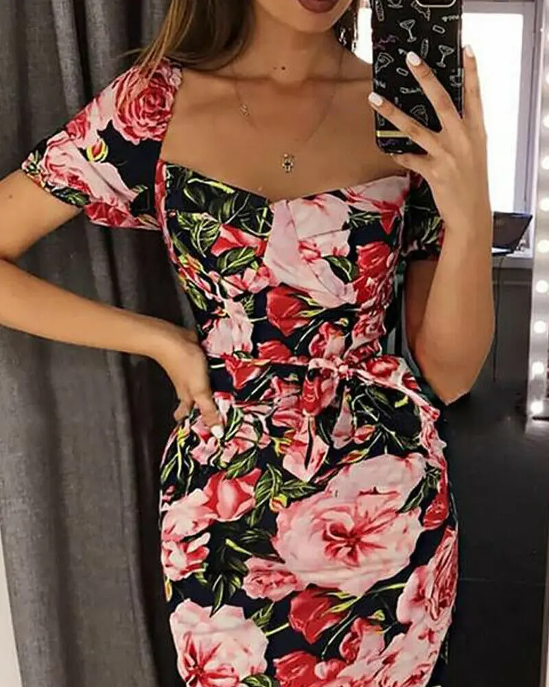 Женское платье с цветочным принтом Boho летнее вечернее коротким рукавом и |