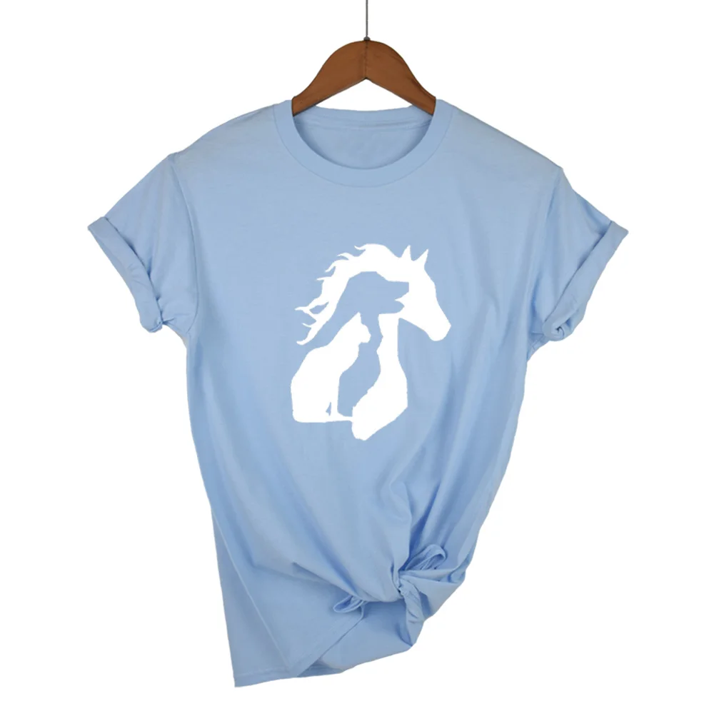 Light Blue-W Животный любовник лошадь собака кошка принт Женская футболка Повседневная хлопковая хипстерская забавная футболка для девушек Леди Топ Tumblr Прямая поставка - Цвет: Light Blue-W