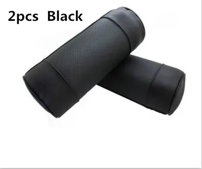 2pcs black Натуральная кожа подголовник сиденья автомобиля подушки авто Безопасность цилиндрический Черный шейный чехол подушка памяти кость головы протектор - Цвет: 2pcs black