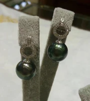 free shipping luxury noble jewelry 11 5 12mm natural tahitian black green pearl earring aaaa 925s