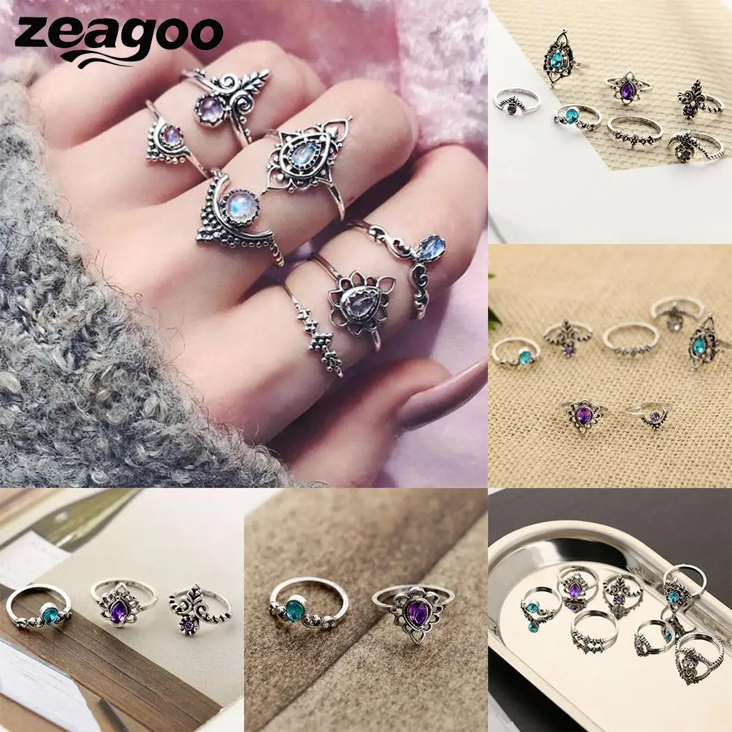 Zeagoo модные геометрические формы кольцо набор для женщин Ретро стиль полые