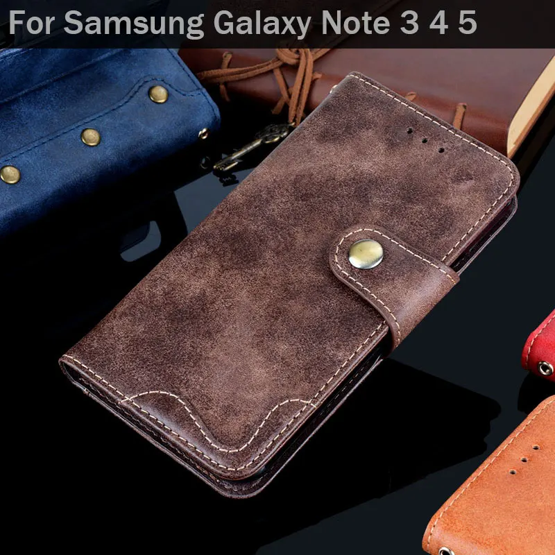 Чехол для Samsung Galaxy Note 3 4 5 edge plus роскошный винтажный кожаный флип-чехол с