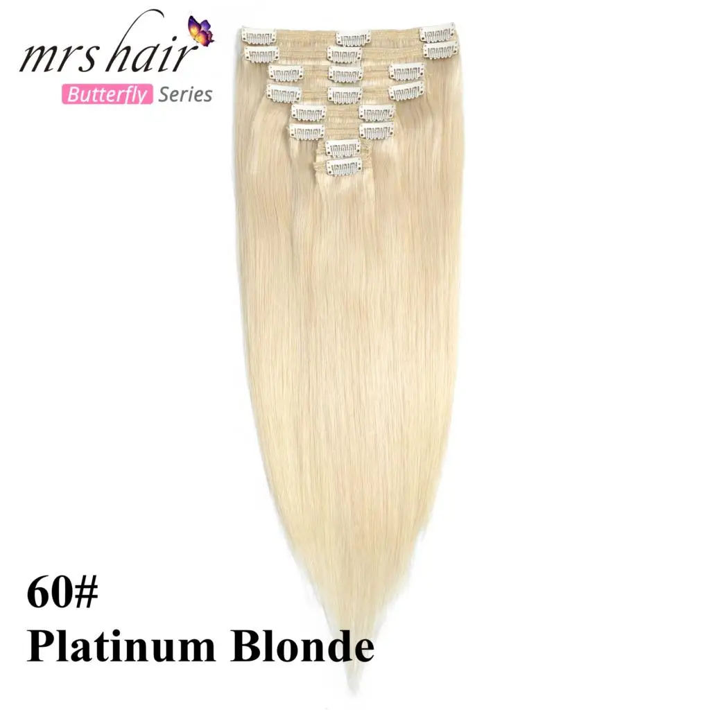 #60 MRSHAIR, 24 дюйма, человеческие волосы для наращивания на заколках, прямые, 8 шт. в наборе, машинное производство, волосы Remy на заколках, бразильские волосы блонд - Цвет: #60