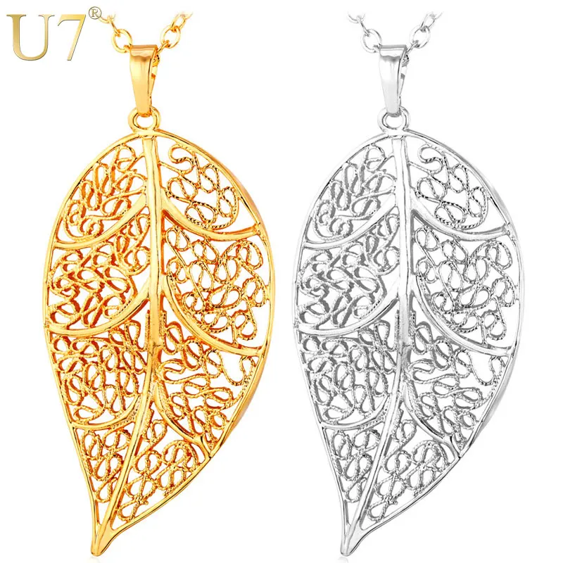 

U7 Vintage Jewelry Leaf Necklace Women Gold/Silver Color Fashion Trendy Necklaces & Pendants For Women Gift P640
