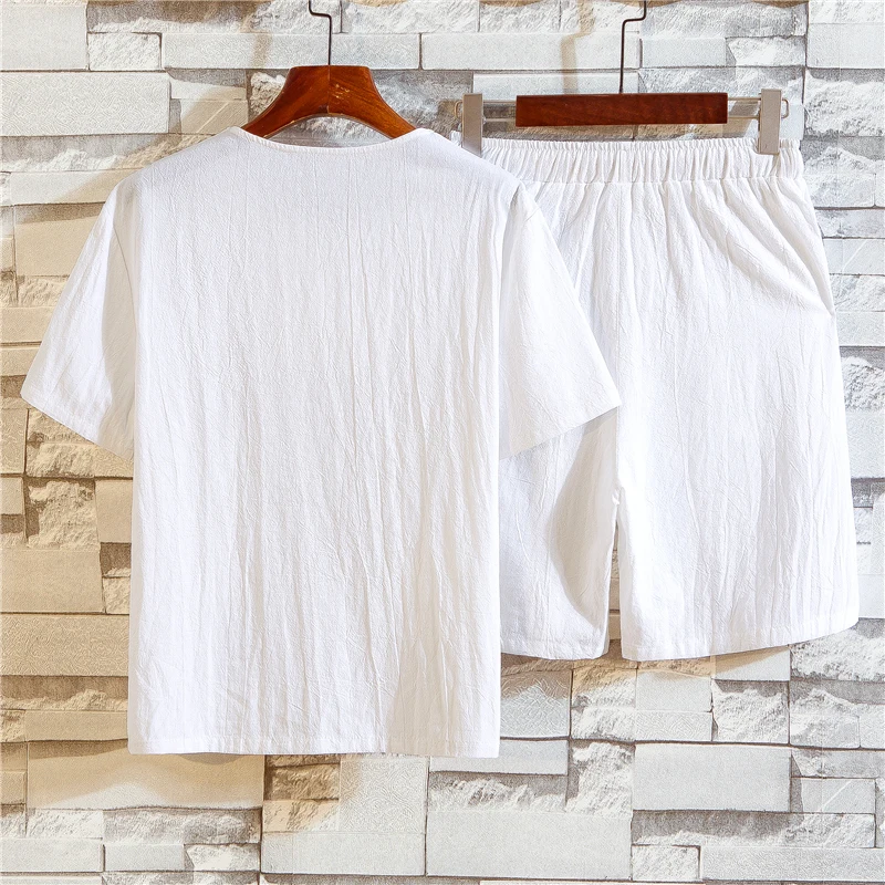 Мужские льняные комплекты из 2 предметов футболки с коротким рукавом и шорты