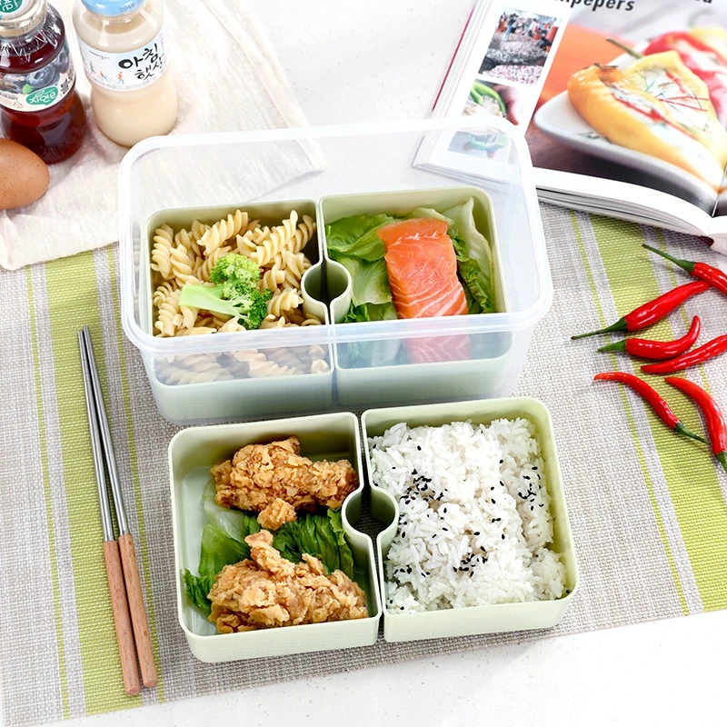 Microwave lunch box Leakproof Double layer Large Capacity Bento Box Set For Heated Food Containers Rectangular hand strap cover | Дом и сад