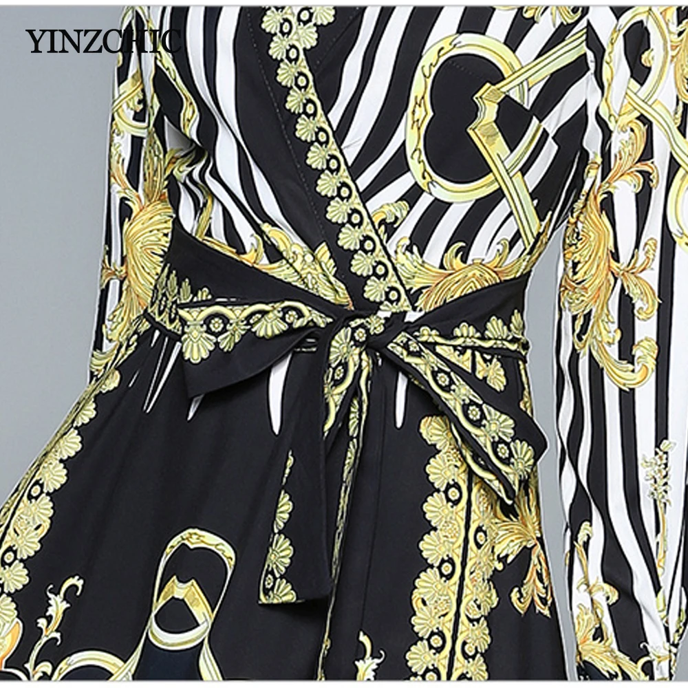2019 весеннее Новое Женское Платье с принтом v образным вырезом макси поясом в