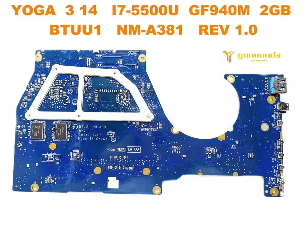 Оригинал для ноутбука Lenovo YOGA 3 14 материнская плата I7 5500U GF940M 2 Гб BTUU1 NM A381 REV 1 0