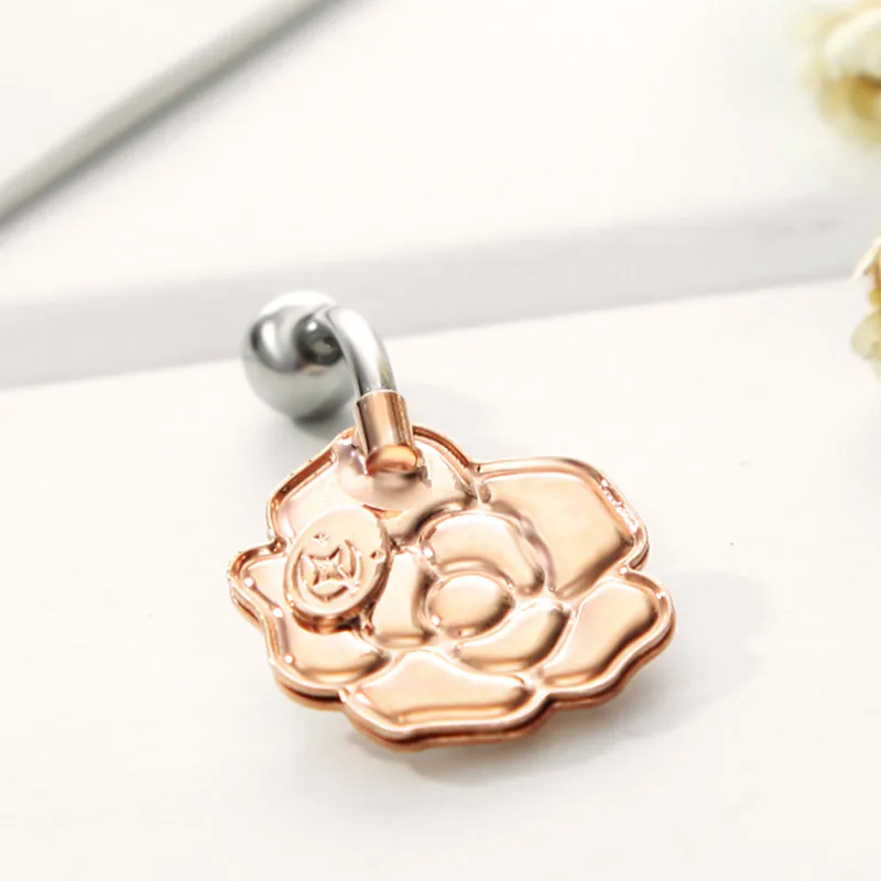 Neoglory розовое золото цвет цветок Дизайнер пупка пряжки кольцо тела модные летние