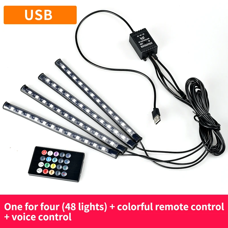 Светодиодная Автомобильная ножная лампа окружающий светильник RGB usb приложение