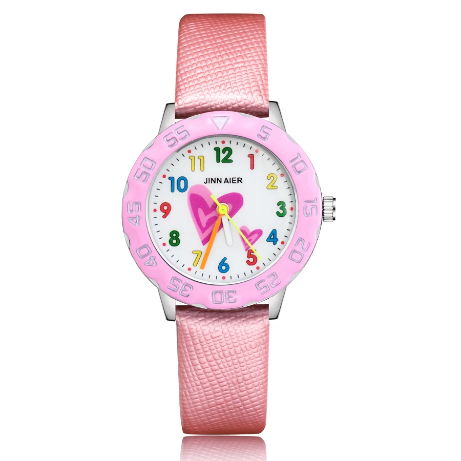 

Fashion Cartoon Heart-Shaped Style Children's Kids Student Girls Boys Quartz Leather Wrist Watches Clcok JM113