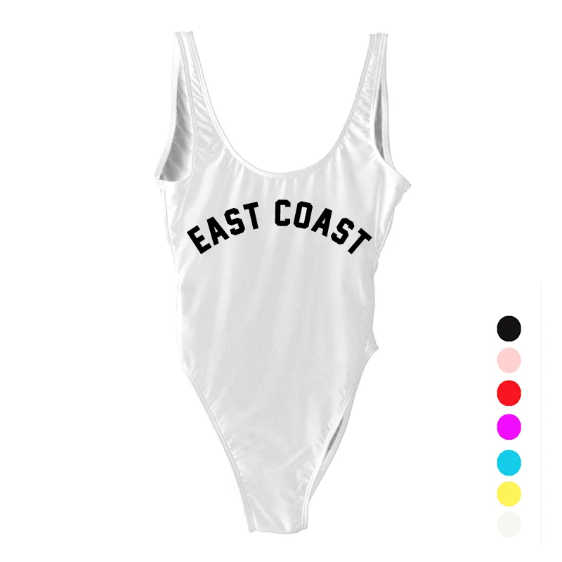 EAST COAST Letter Print One Piece Swimsuit Women Swimwear High Cut Low Back Beachwear Monokini Bathing Suit maillot de bain 2020 | Спорт и