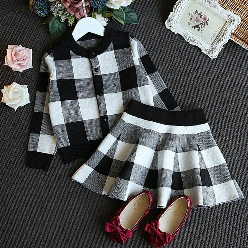 K06673Black Новинка; Одежда для девочек-подростков; Детский комплект; зимний свитер+ юбка для девочек; комплект одежды для детей; кардиган; свитер; Детский костюм - Цвет: K06673Black