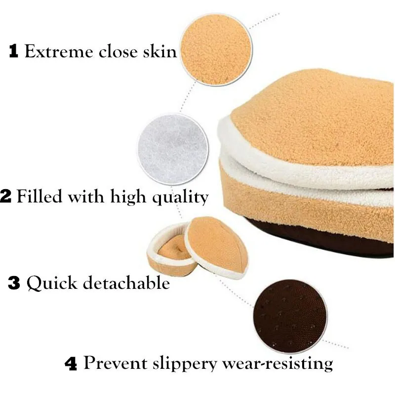 Собака Кошка Кровать кошки дом Питомник Коврик в виде ракушки Burger Bun спальный