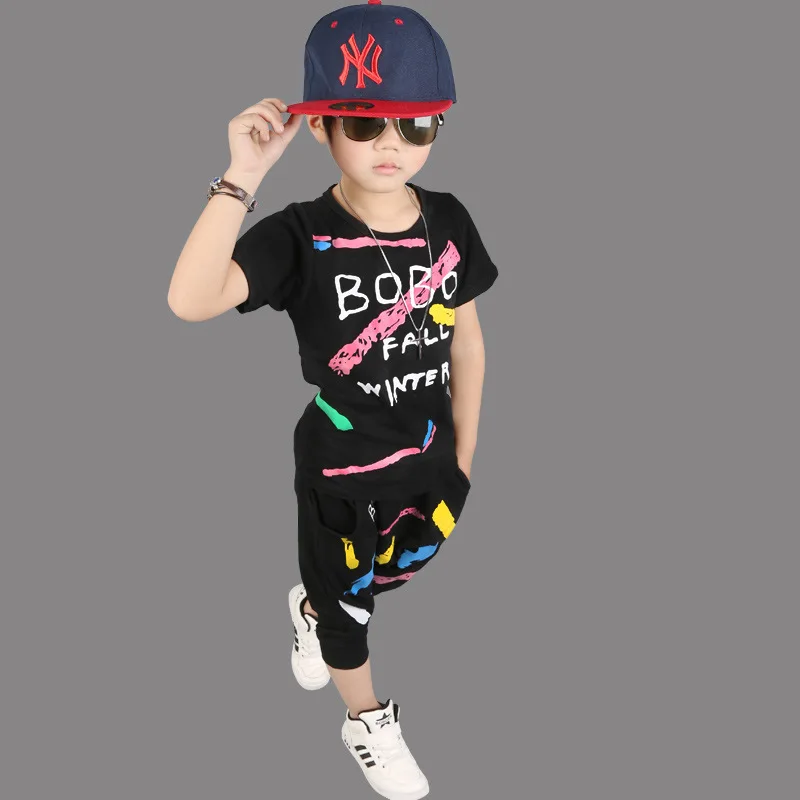 2019 Summer Children's Clothing Set Suit for Boys Kids Children Clothes Oil Painting Flowers Hip Hop | Детская одежда и обувь