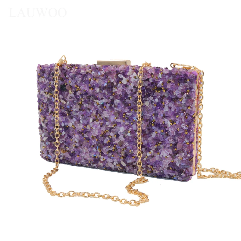 LAUWOO Purple Stone Women Elegant Evening Bags Lady Diamond Banquet Bag Minaudiere Female Wedding Party Clutch | Багаж и сумки