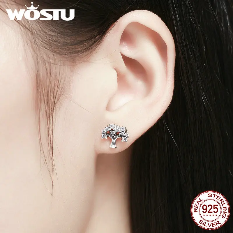 Женские серьги пусеты WOSTU из стерлингового серебра 925 пробы с прозрачным фианитом