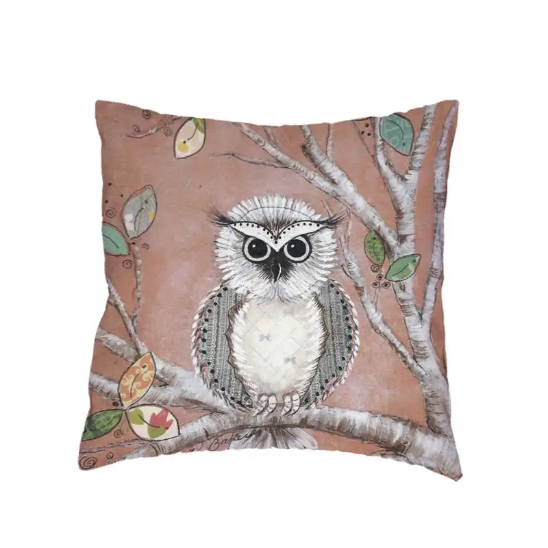 Наволочка Милая яркая мультяшная сова пара наушников с рисунком дерева 45*45 см