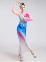 0120 women chinese folk dance costumes sequins embroidery hanfu yangko dance pink flower jiangnan rain classical dance costume