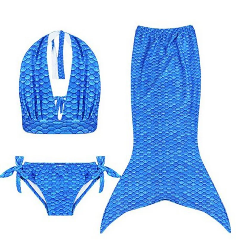 Blue Комплект из 3 предметов; детское платье принцессы с хвостом русалки; детский купальный костюм с разрезом для маленьких девочек; купальный костюм; бикини; нарядное платье; одежда - Цвет: Blue