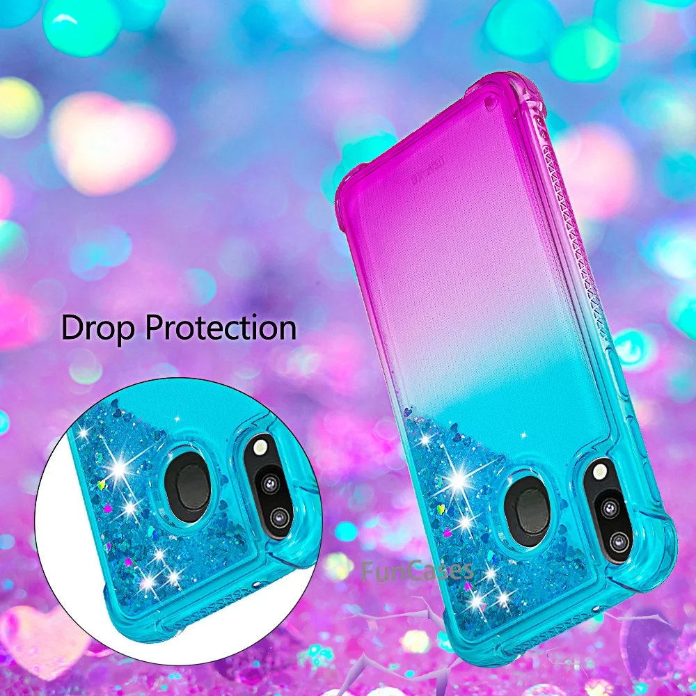 Блестящий чехол для Samsung Galaxy M20 M205f TPU Единорог зыбучий песок жидкий силиконовый