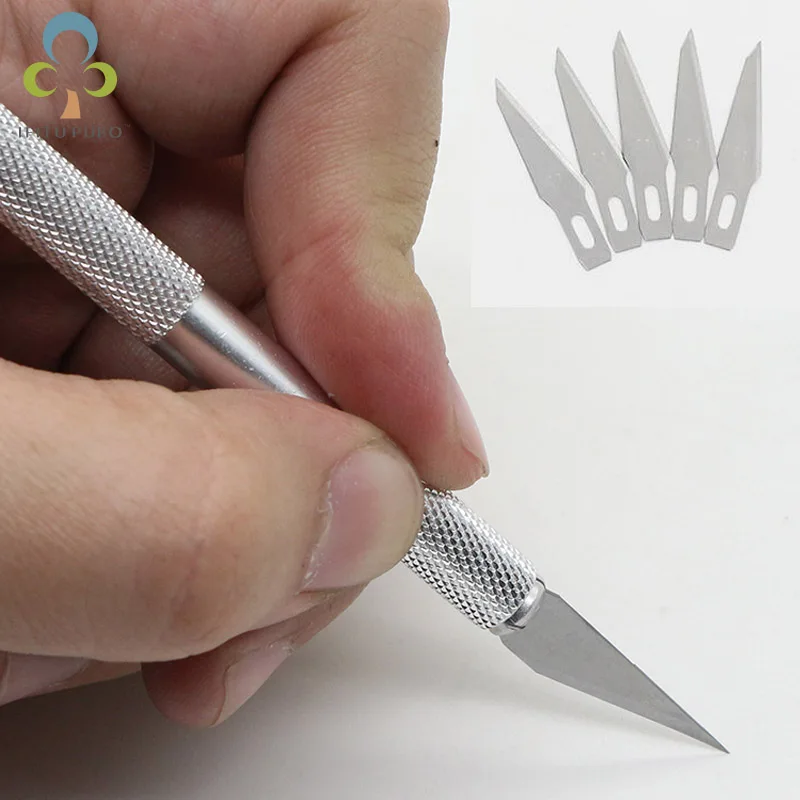 Набор ножей для резьбы по дереву 6 шт. 1 ручка + 5 лезвий Алюминиевый нож резки