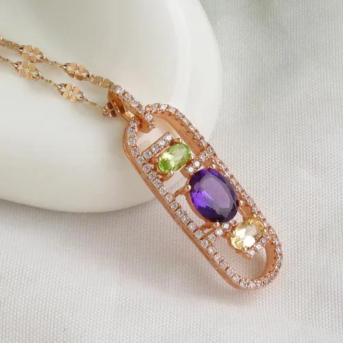 

925 Sterling Silver Natural Colored gemstone Fine Jewelry Wedding for Women pendants necklace new 4*6mm z0608145agc