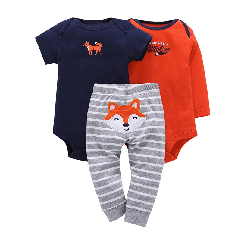 BABY BOY GIRL CLOTHING o-neck long sleeve bodysuit+pant toddler baby cartoon animal fox clothes set 3PCS newborn suit cotton | Детская