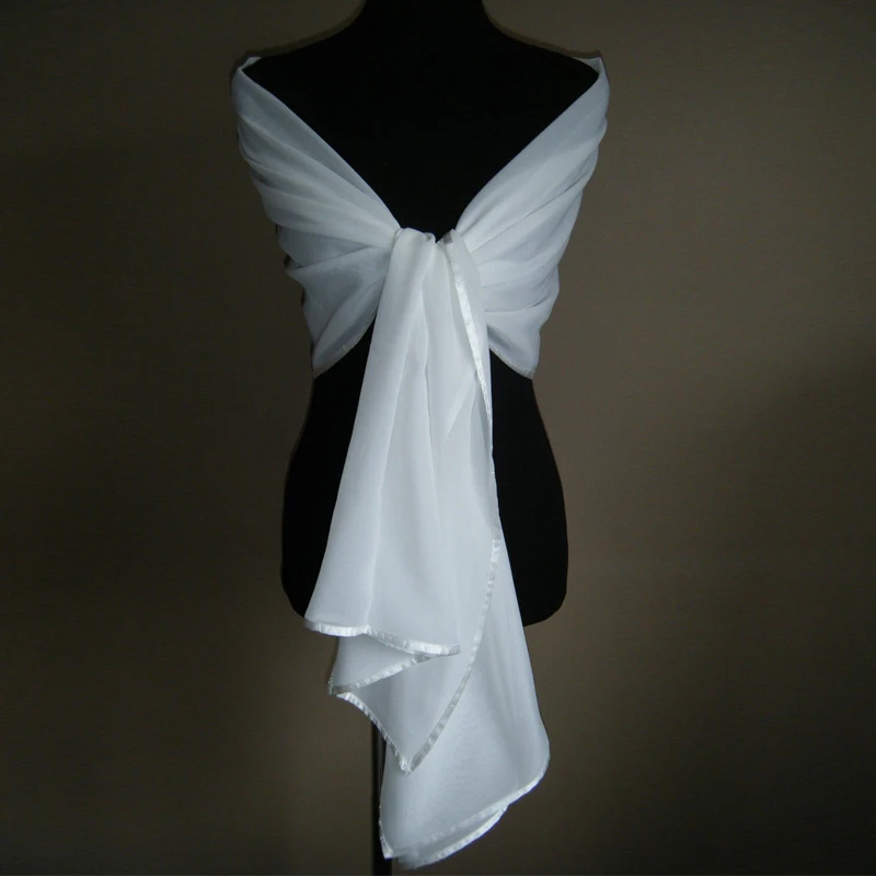 200 см * 75 белая/Слоновая шифоновая Свадебная куртка накидка шаль ленточная