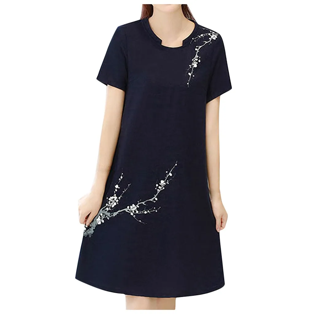 B Женское платье, Vestidos De Verano, модное, полиэстер, ТРАПЕЦИЕВИДНОЕ, летнее, с коротким рукавом, с круглым вырезом, до колен, с принтом, платье Z4 - Цвет: B