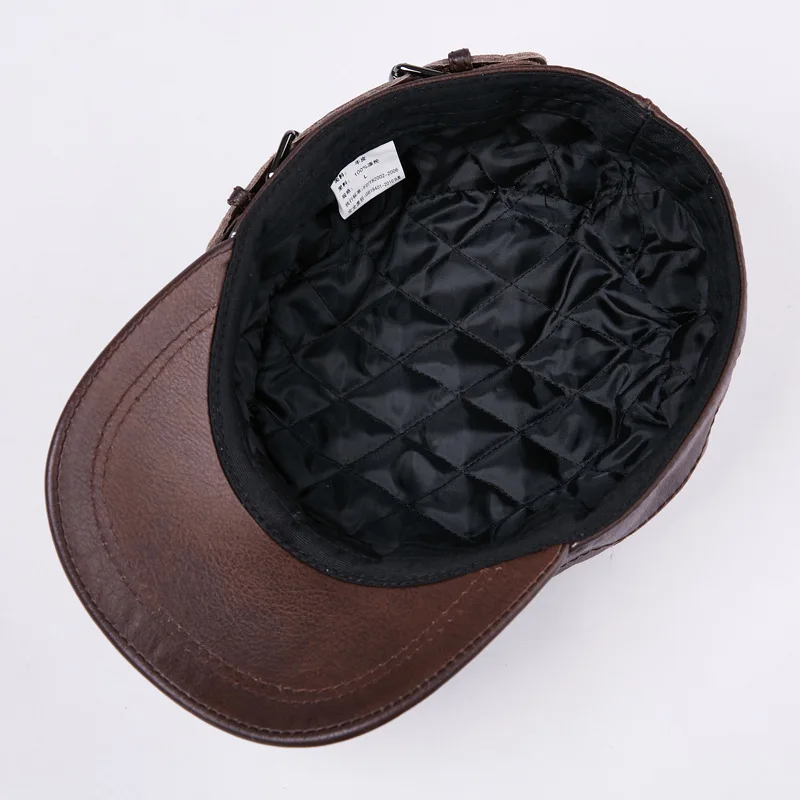 100% Genuine Leather Baseball Cap New Men's Real Male Adult Solid Adjustable Army Hat Winter Warm Peaked B-7204 | Аксессуары для