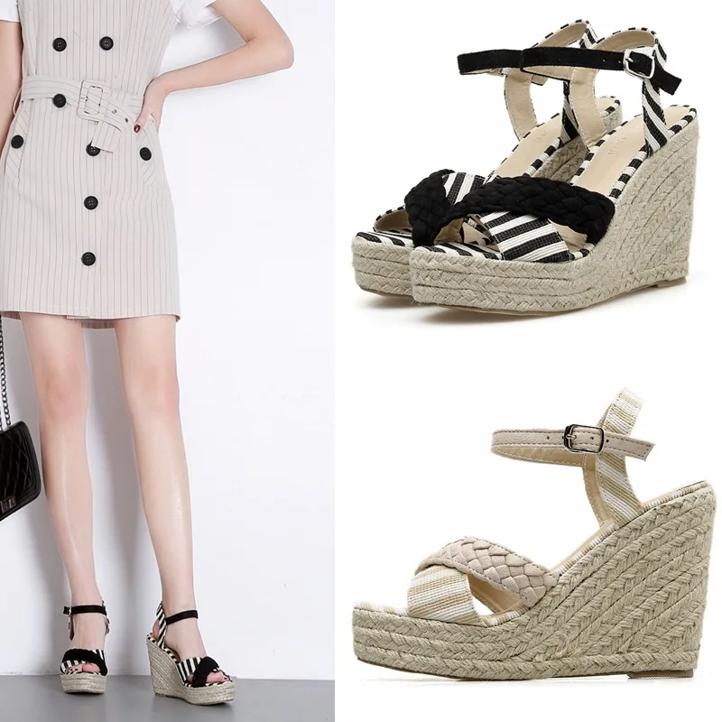 

new fashion popular super high wedges platform kid suede woman sandals outside buckle ruffles ladies shoes Heel height 11.5CM