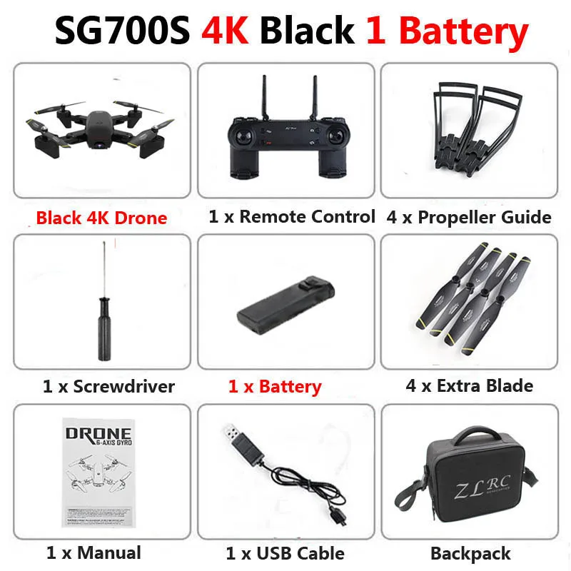Black 4K 1b Bag SG700-S Профессиональный складной Дрон с двойной камерой 1080P 720P 4K WiFi FPV широкоугольный оптический поток RC Квадрокоптер вертолет - Цвет: Black 4K 1b Bag
