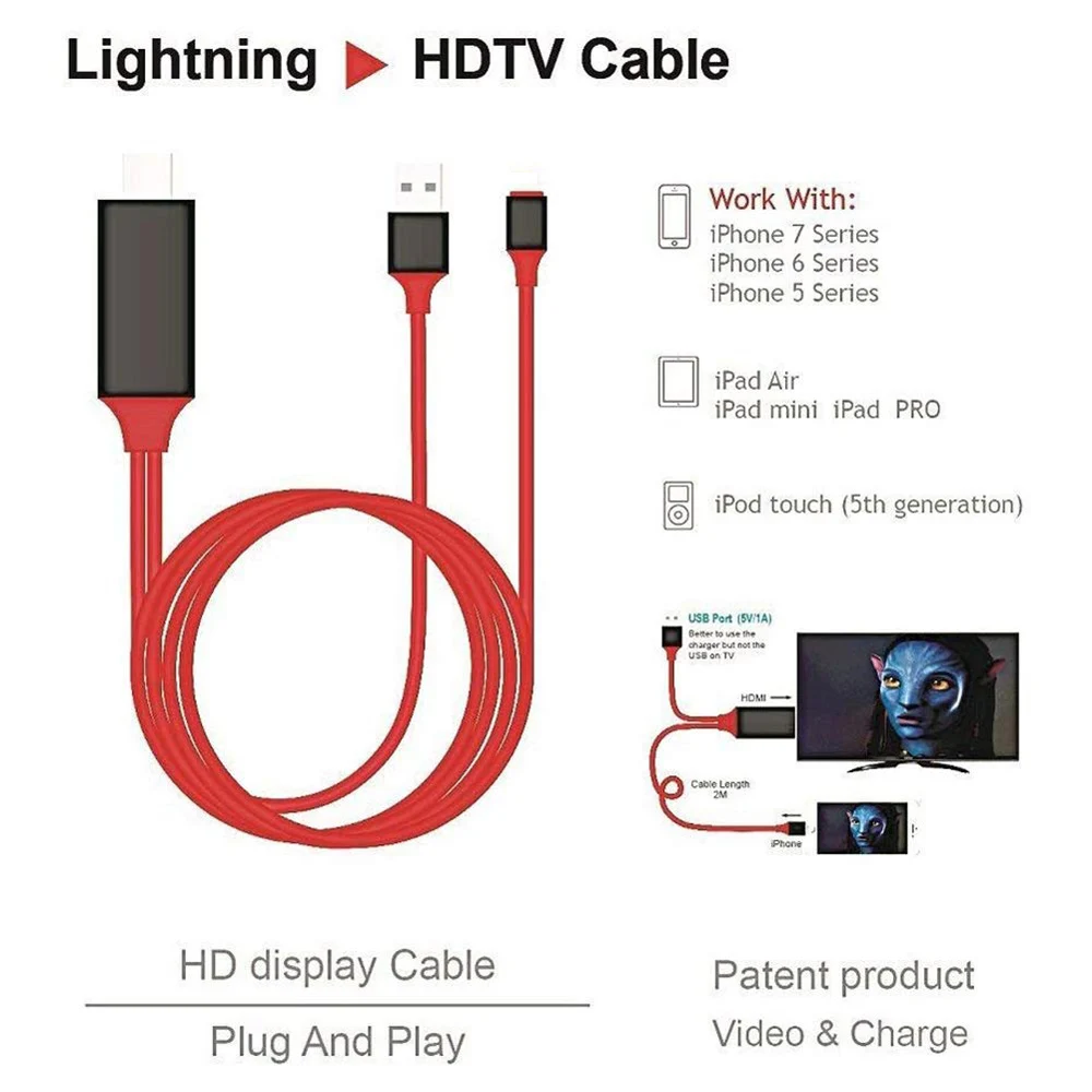 Цифровой AV HDMI адаптер для Lightning кабель 1080P провод HDTV Разъем iPad Mini Air Pro iphone 8 7 6 5 plus X XS