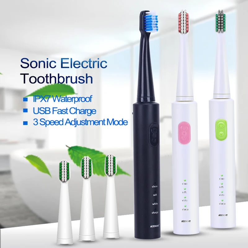AZDENT новая AZ-1 Pro Sonic электрическая зубная щетка перезаряжаемая USB зарядка 4 шт. сменные головки таймер зубная щетка водонепроницаемая